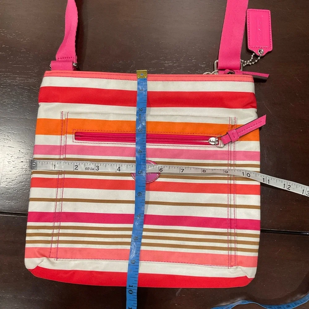 COACH GETAWAY STRIPED CROSSBODY‎ BAG PINK ORANGE BROWN WHITE